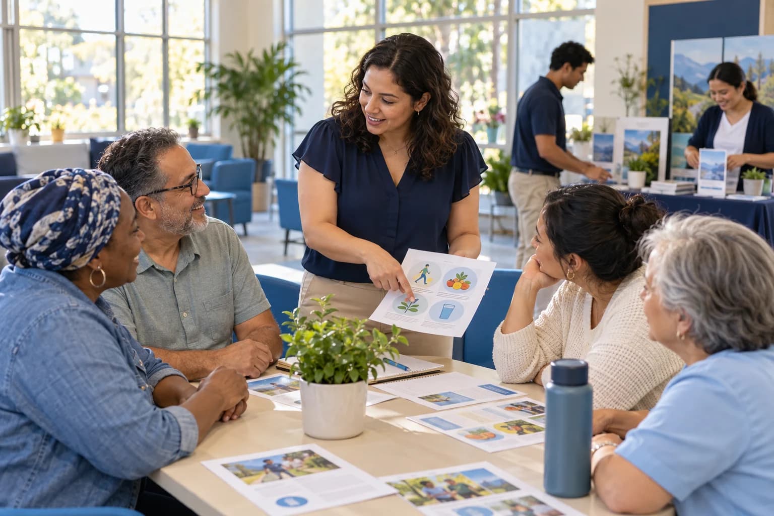 Illustrative scene of community members learning together.